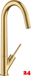 AXOR Küchenarmatur Starck Brushed Gold Optic PVD Einhebelmischer 300 mit Festauslauf und Joystick-Bedienung Schwenkbereich einstellbar (10822250)