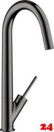 AXOR Küchenarmatur Starck Polished Black Chrome PVD Einhebelmischer 300 mit Festauslauf und Joystick-Bedienung Schwenkbereich einstellbar (10822330)