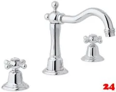 DAMIXA Dreiloch-Waschtischarmatur Tradition Modern Classic Chrom Zweigriffmischer mit Festauslauf in Nostalgieoptik mit Zugstange