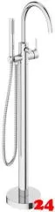 DAMIXA Wannenarmatur Silhouet Freistehend - C-Auslauf Chrom Badarmatur als Einhebelmischer mit Handbrause