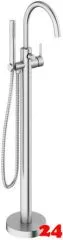 DAMIXA Wannenarmatur Silhouet Freistehend - C-Auslauf Stahl PVD Badarmatur als Einhebelmischer mit Handbrause