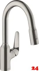 HANSGROHE Kchenarmatur Focus M42 Edelstahl Finish Einhebelmischer 180 mit Ausziehbrause, 2jet (71801800)