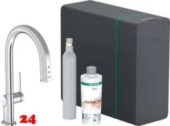 HANSGROHE Kchenarmatur Aqittura M91 Chrom SodaSystem 210 mit Ausziehauslauf, 1jet, sBox, Starter Set (76806000)