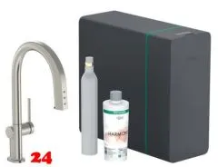 HANSGROHE Kchenarmatur Aqittura M91 Edelstahl Finish SodaSystem 210 mit Ausziehauslauf, 1jet, sBox, Starter Set (76806800)