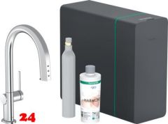 HANSGROHE Kchenarmatur Aqittura M91 Chrom SodaSystem 210 mit Ausziehauslauf, 1jet, sBox lite, Starter Set (76839000)