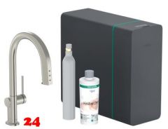 HANSGROHE Kchenarmatur Aqittura M91 Edelstahl Finish SodaSystem 210 mit Ausziehauslauf, 1jet, sBox lite, Starter Set (76839800)