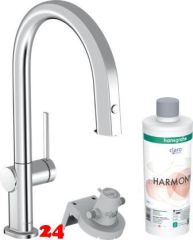 HANSGROHE Kchenarmatur Aqittura M91 Chrom FilterSystem 210 mit Ausziehauslauf, 1jet, Starter Set (76801000)