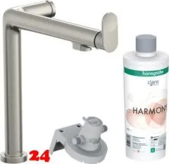 HANSGROHE Kchenarmatur Aqittura M91 Edelstahl Finish FilterSystem 240 mit Festauslauf, 1jet, Starter Set (76802800)