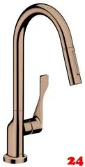 AXOR Kchenarmatur Citterio Polished Red Gold Einhebelmischer 250 mit Zugauslauf als Ausziehbrause Schwenkbereich einstellbar (39835300)