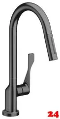 AXOR Kchenarmatur Citterio Brushed Black Chrome Einhebelmischer 250 mit Zugauslauf als Ausziehbrause Schwenkbereich einstellbar (39835340)
