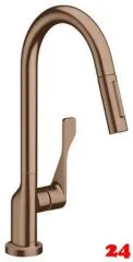 AXOR Kchenarmatur Citterio Brushed Red Gold Einhebelmischer 250 mit Zugauslauf als Ausziehbrause Schwenkbereich einstellbar (39835310)