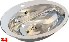 DREILICH Einbau-Waschbecken Jupiter 530P-M� ovales Becken Edelstahl poliert �berlauf rund mit Hahnlochbank (3502180205)