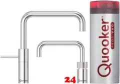 QUOOKER Nordic Square Twintaps VAQ PRO3 Einhebelmischer Chrom & 100C Armatur als Set (PRO3NSMSCHRTT)