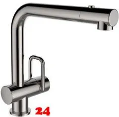 LAUFEN ARWA Kchenarmatur Twin HF989683441001 Edelstahl massiv Einhebelmischer / Spltischarmatur mit Zugauslauf und Umstellbrause