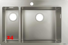 HANSGROHE Küchenspüle S711-F655 Einbauspüle 180/450 Edelstahlspüle Flachrand Siebkorb als Stopfenventil