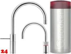 QUOOKER Nordic Round Twintaps Combi Einhebelmischer Edelstahl & 100C Armatur als Set (COMBI2NSMRSSTTT)