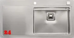 REGINOX Kchensple Phoenix 50 (L) Becken rechts Einbausple Edelstahl mit Flachrand Siebkorb als Drehexcenterventil