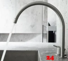 VOLA Kchenarmatur 590H-20 Chrom matt Spltischmischer / Zweilocharmatur mit Eingriffmischer und Schwenkauslauf