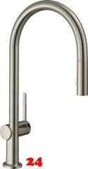 HANSGROHE Kchenarmatur Talis M54 Edelstahl Finish Einhebelmischer 210 mit Ausziehbrause, 2jet (72800800)